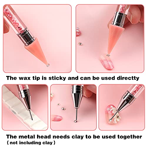 Kaychan1 Rhinestone Applicator Tool - Acrylic Handle Dual-Ended Wax Pen DIY Nail Art Tool with 4 Extra Wax Tips 1 Tweezer (Pink)