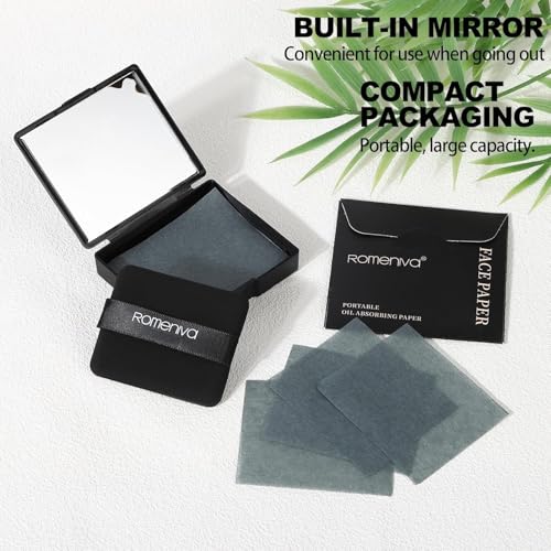 Oil Blotting Sheets for Face - 500 Sheets with Mirror & Puff