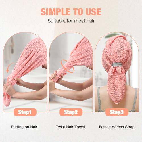 3 Pack Microfiber Hair Drying Towels with Elastic Strap