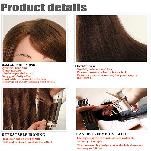 18" Human Hair Mannequin Head with Clamp for Hairstyling Practice