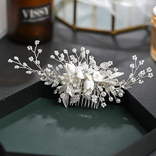 Silver Bridal Hair Comb with Crystals & Pearls