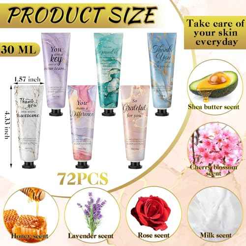 72pcs Mini Body Lotion Bulk Christmas Stocking Stuffers Inspirational Employee Appreciation Team Gifts for Women Travel Size Dry Skin Hand Cream Lotion for Teachers Day Christmas Staff Coworker Women