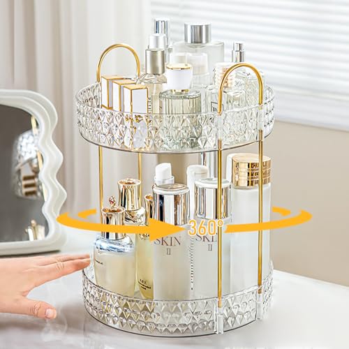 360° Rotating Makeup Organizer - 2 Tier Clear Acrylic