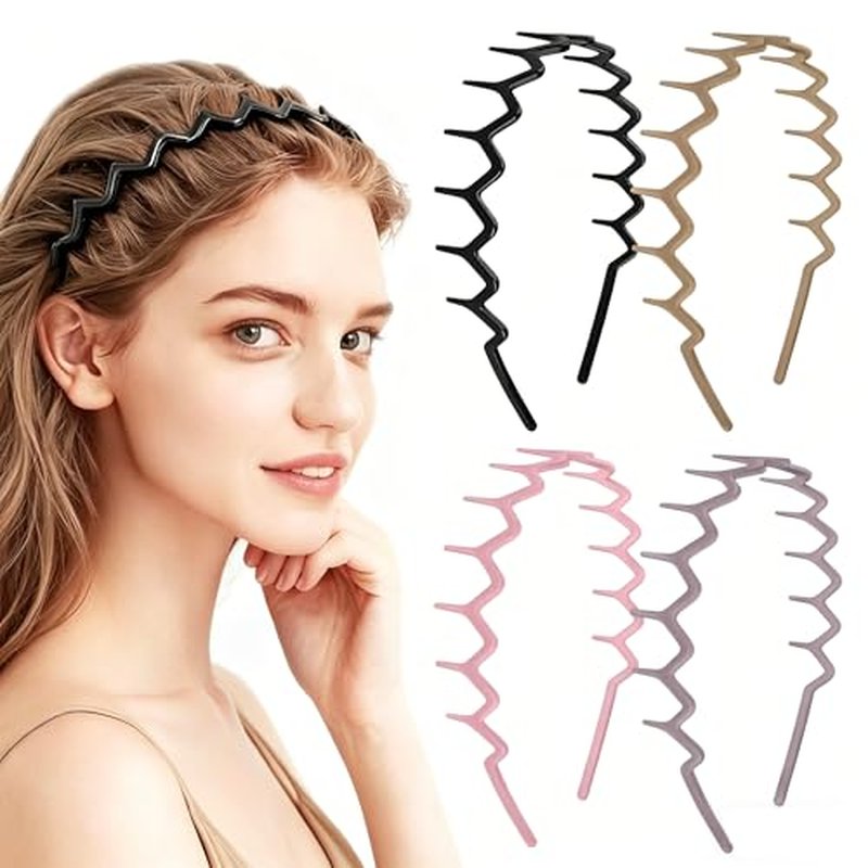 4-Pack Zig Zag Headbands for Women & Men - Non-Slip Retro Hair Accessories