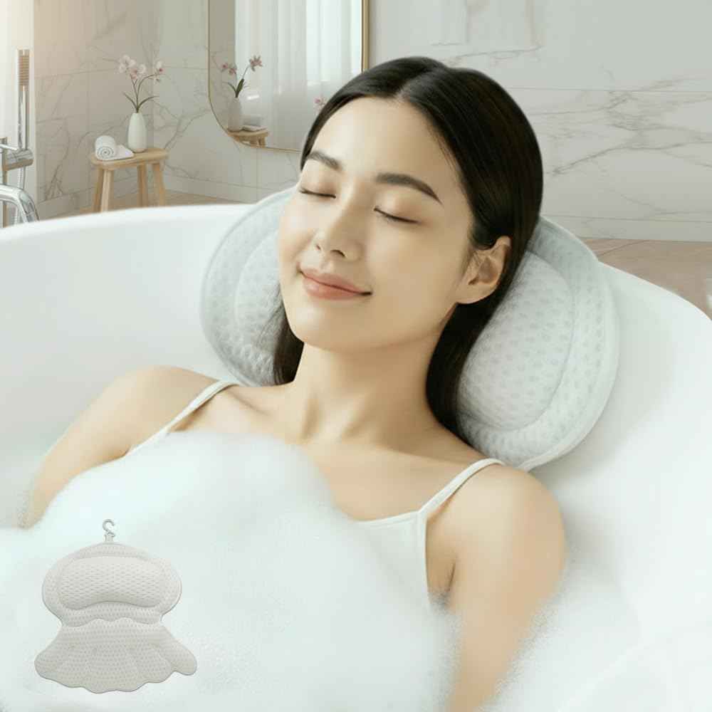 Bath Pillows for Tub, Bath Pillow Luxury Bathtub Pillows for Head and Neck Support - With 4D Air Mesh Fabric & Strong 6 Suction Cups, Tub Pillow For Bathtub, Bath Accessories & Spa Gifts For Women Men
