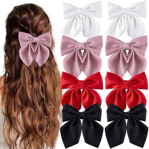 8 Pcs Hair Bows for Women Short Tail Bow Hair Clips Small Alligator Barrettes Cute Accessories for Girls(Black/Pink/Red/White)
