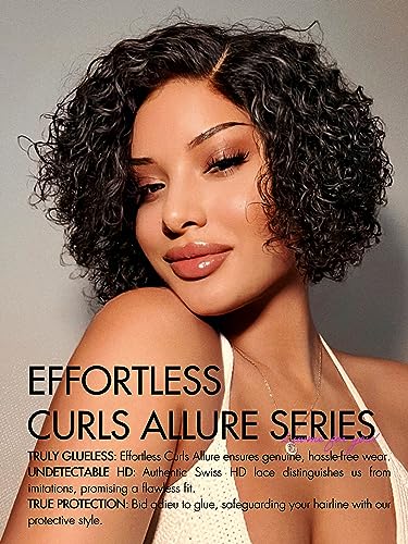 LUVME HAIR 8" Curly Glueless Wigs Human Hair Pre Cut/Plucked, Undetectable HD Lace Wig Ready to Go Lace Bob Wig Short Curly 180 Density