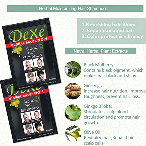 Dexe Instant Black Hair Dye Shampoo for Men & Women - 10 PCS