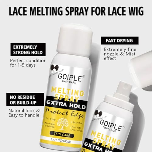 Goiple Wig Glue Lace Glue for Lace Front Wigs, Waterproof Lace Wig Glue with Tools and Lace Melting Spray Hair Wax Stick(Wig Glue/Wig Glue Remover/Edge Control/Pink Elastic Bands*2/Hair Dual Drush)