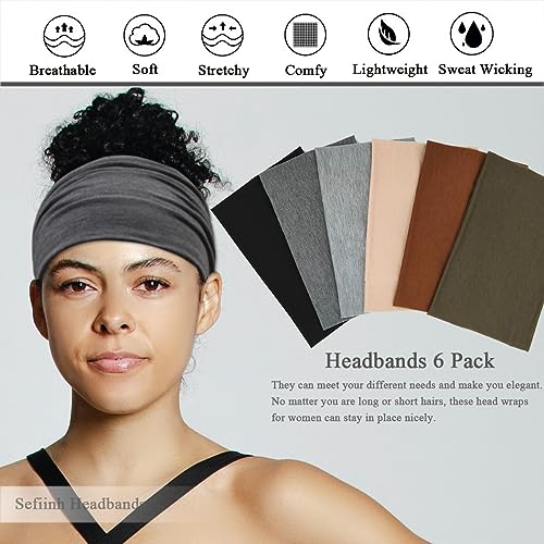 Sefiinh 6-Pack Wide Headbands for Women, Non-Slip Yoga & Sports