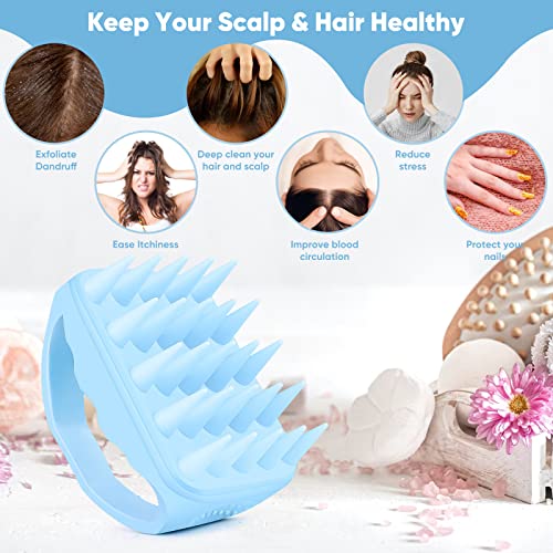 Bsisme Hair Scalp Massager Shampoo Brush, Scalp Scrubber with Soft Silicone Bristles for Dandruff Removal and Hair Growth, Shower Head Massager for Wet Dry Men Women Kids Pets Hair, Blue