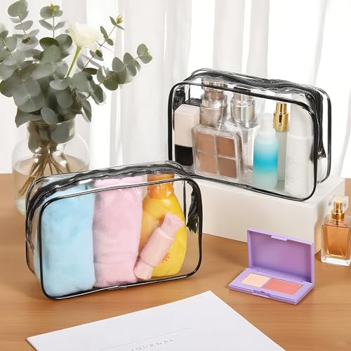 100 Pcs Clear Makeup Bags Bulk Easter Basket Gifts Tsa Approved Toiletry Bag for Travel Transparent Cosmetic Bag PVC Waterproof Travel Small Pouches with Zipper for Men and Women (Black)