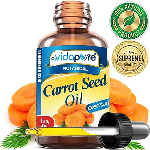 MYVIDAPURE CARROT SEED OIL WILD GROWTH Daucus Carota 100% Pure VIRGIN UNREFINED Undiluted for Skin, Face, Hair, Lip and Nail Care (1 Fl Oz)