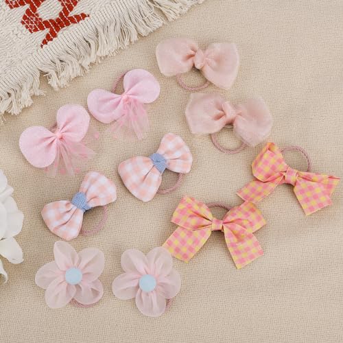 Unaone Hair Accessories Set for Kids - 10 PCS Cute Hair Ties and 14 PCS Cartoon Hair Clips, Flower Rainbow Hair Pins Barrettes Elastic Hair Bands Ponytail Holders Set for Thick Hair & Thin (24 Pieces)