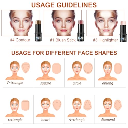 Lezero 3-Piece Contour Stick Kit with Blush, Bronzer & Highlighter