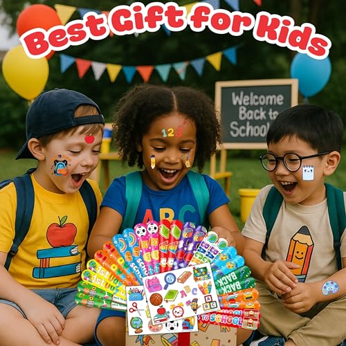 48-Piece Back to School Party Favor Set - Temporary Tattoos & Slap Bracelets