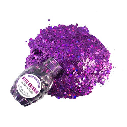 Neva Nude Face and Body Glitter Keychain - Chunky Loose Glitter for Festivals, Raves, and More | Cosmetic Grade | Super Sparkly (Berry Mischievous Purple Holographic Glitz Grenade)