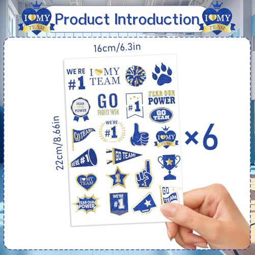 Blue Gold Team Spirit Temporary Tattoos 138PC