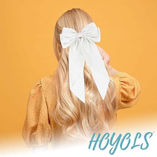 Hoyols White Big Hair Bows Clips Barrettes for Girls Women, Large Satin Hair Ribbon Hairbow for Cute School Girl Accessories Bowknot for Thick Long Hair Styling Wedding 2 Count (Black & White)