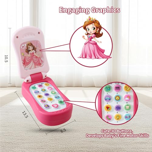 FENYAN Pink Phone Toy for 18 Months - Pretend Play Flip Smartphone for Baby