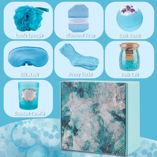 Relaxing Spa Kit Gift Basket Set - Birthday Gifts for Women - Gift for Wife, Mom, Sister, Girlfriend, Friends (Blue)