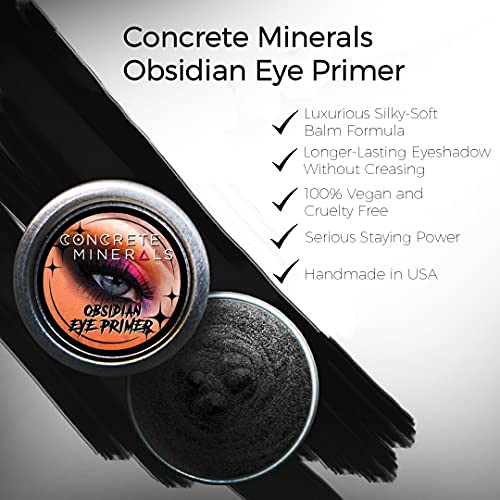 Concrete Minerals Eye Primer, Luxurious Silky-Soft Balm Formula, Longer-Lasting With No Creasing, Black Finish, 100% Vegan and Cruelty Free, Handmade in USA, 10 Grams (Obsidian)