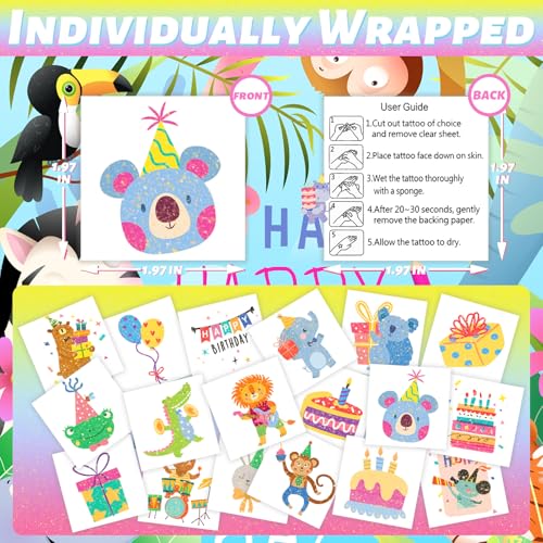 120 Pcs Animal Glitter Temporary Tattoos for Kids, 60 Designs