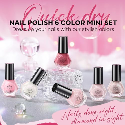 modelones Nail Polish 6 Colors Hot Pink White Nude Pink Nail Polish Set Shimmer Light Pink Pearl Summer Quick Dry Finger Nail Polish Bulk Manicure DIY Nail Art Salon Home Gift For Women