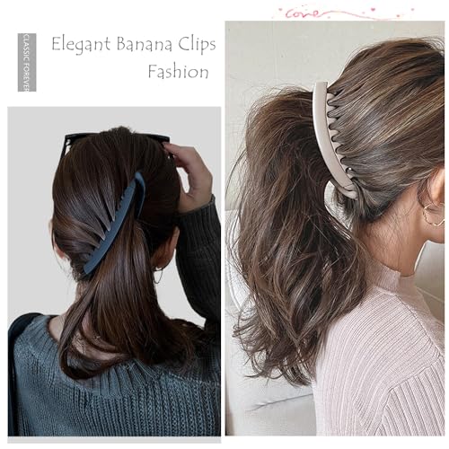 Eyegla 6 Pack Large Banana Hair Clips for Thin to Thick Hair - Black, White, Grey, Tortoise Shell
