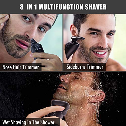 Electric Razor for Men - Rechargeable Electric Shaver for Men, Waterproof Wet Dry Cordless Razor with Nose Hair Trimmer and Sideburns Trimmer