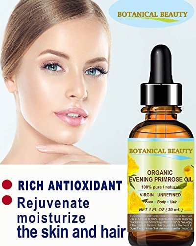 Botanical Beauty EVENING PRIMROSE OIL 100% Pure Natural Undiluted Unrefined Virgin Cold Pressed Carrier Oil. 0.5 Fl.oz.- 15 ml for face, skin, hair, nails