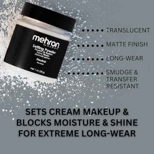 Mehron Makeup Setting Powder | Loose Powder Makeup | Perfect for Halloween 1 oz (28 g) (Neutral)