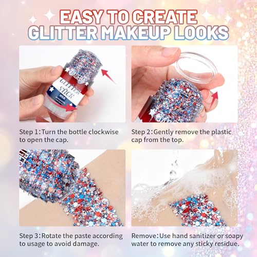 Patriotic Red White Blue Glitter Stick for Face & Body