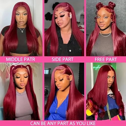 18in 99J Burgundy Lace Front Wig 200% Density 13x6 HD