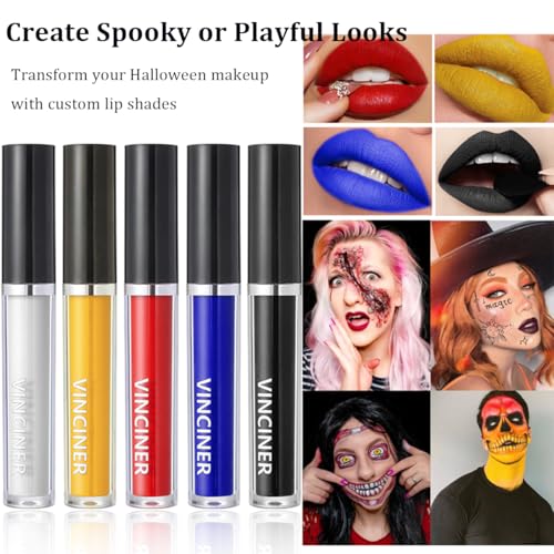 Matte Liquid Lipstick Sets - 5pcs Halloween Lip Gloss Makeup Supplies to Make Your Own Lip Gloss Shades, DIY Makeup Lip Stain for Halloween Masquerade Party Stage Daily Use Make Up