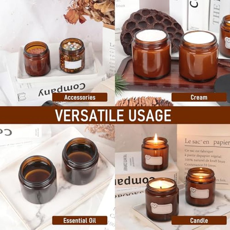 4 oz Amber Glass Jars 2 Pack with Black Lids & Inner Liners