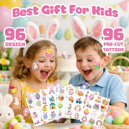 96 PCS Easter Temporary Tattoos for Kids - Party Favors