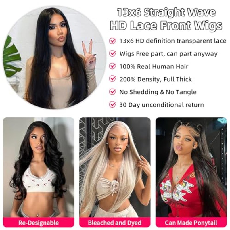 28 Inch 13x6 Lace Front Wig Human Hair 200 Density Straight