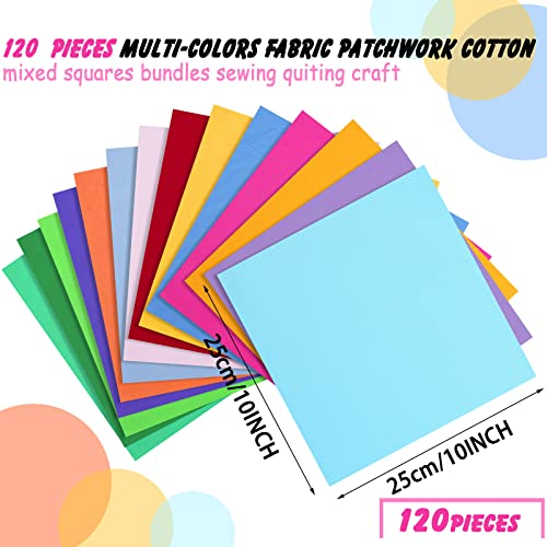 Tudomro 120pc Cotton Fabric Squares 10x10 Multicolor Quilting Bundle