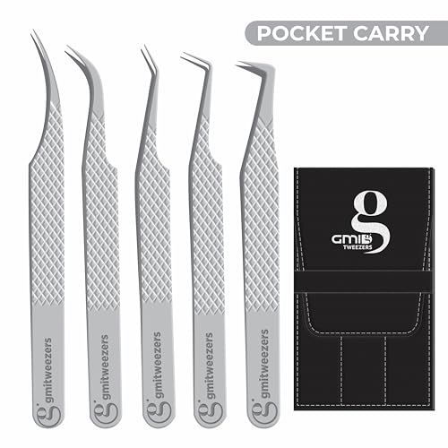GMI Lash Tweezers - Set of 5 Eyelash Tweezers - Stainless Steel Eyelash Extension Tweezers - Multipurpose Lash Tweezers for Eyelash Extensions for Individual., T1122