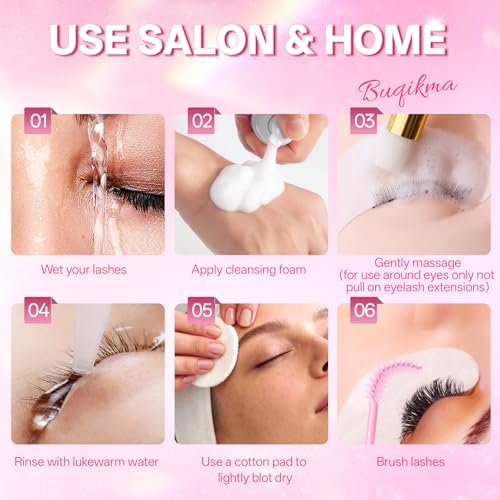 Pink Lash Shampoo for Extensions 2.02 Fl Oz - Lash Cleanser Kit with Brushes