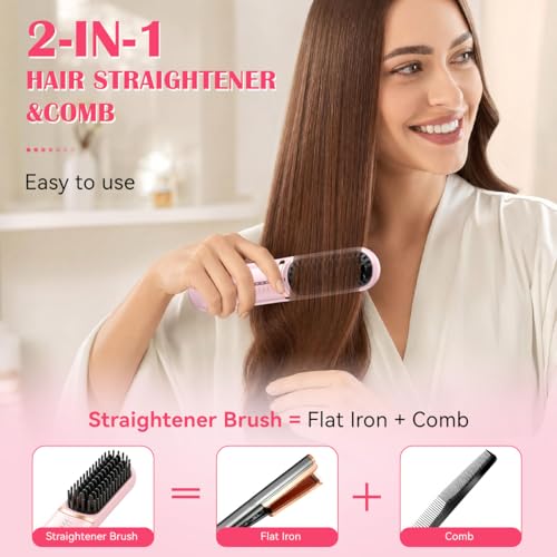 Hatteker Cordless Hair Straightener Brush – 30s Fast Heating, Ionic