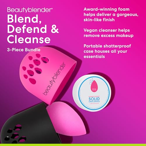 Beautyblender¢ç | Original Pink Beauty Blender + Blender Defender Case + Solid Blendercleanser¢ç Complete 3-Piece Bundle, Beauty Blender for Blending Foundations, Travel Case & Unscented Cleanser, 1oz