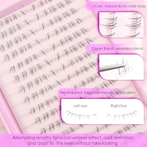 Bottom Lash Clusters Natural Wispy Clear Band J Curl 4-8mm