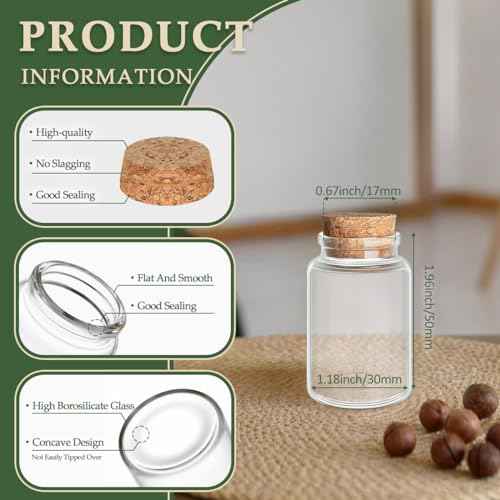 JIUYUE 55 pcs 20 ml Glass Bottle Cork Mini,Jars with Cork Lids (0.7 oz-1.18x1.97 inch)