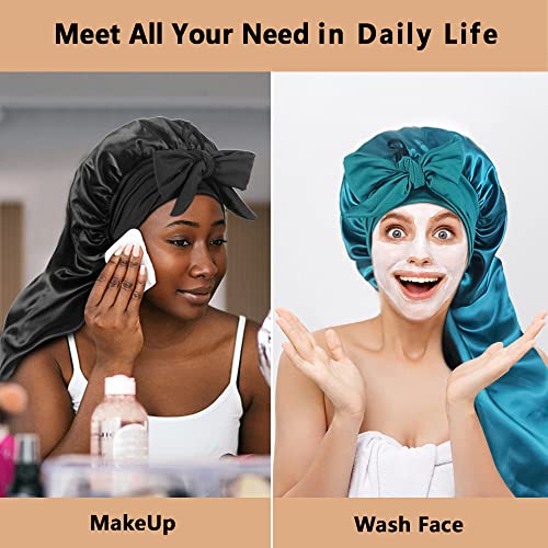 2-Pack Satin Sleep Bonnets with Tie Band for Locs & Braids