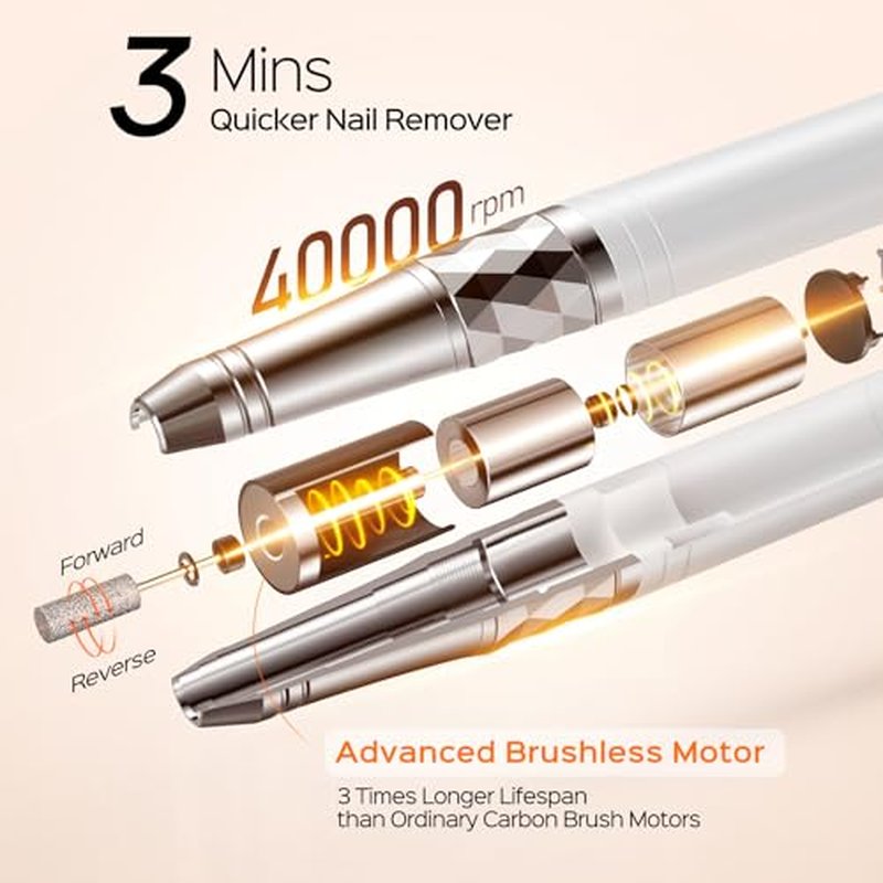BOLASEN Cordless Nail Drill 40000RPM - 7800mAh Rechargeable Electric File
