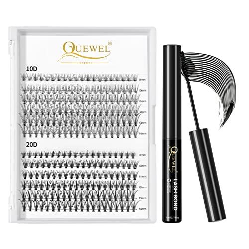 Cluster Lashes 240Pcs Individual Lashes 10D+20D D Curl Mix8-14mm & Black Cluster Eyelash Glue For DIY Eyelash Extensions