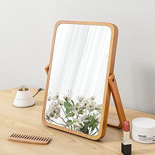 Vintage Wooden Table and Wall-Mounted Makeup Mirror - 8x11 inch