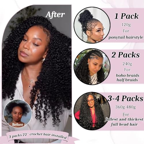 Burmese Curly Crochet Hair Bundles - 120g Knotless & Reusable